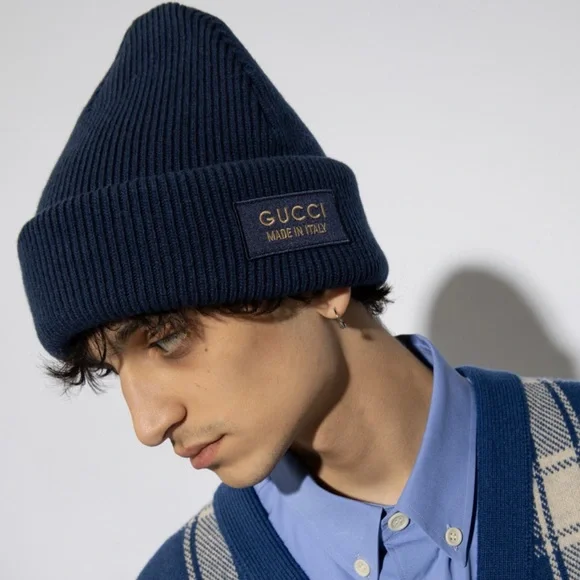 💯😍🆕Authentic 2024 UNISEX GUCCI Logo Patch Ribbed Knit Wool Beanie - Picture 15 of 15